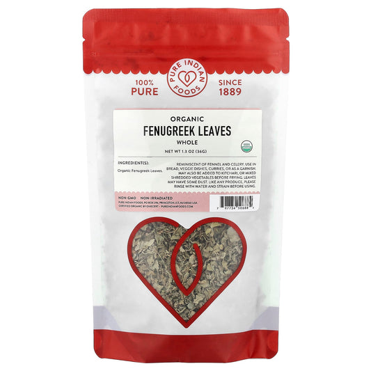 Pure Indian Foods, Organic Fenugreek Leaves, Whole, 36 g (1.3 oz)