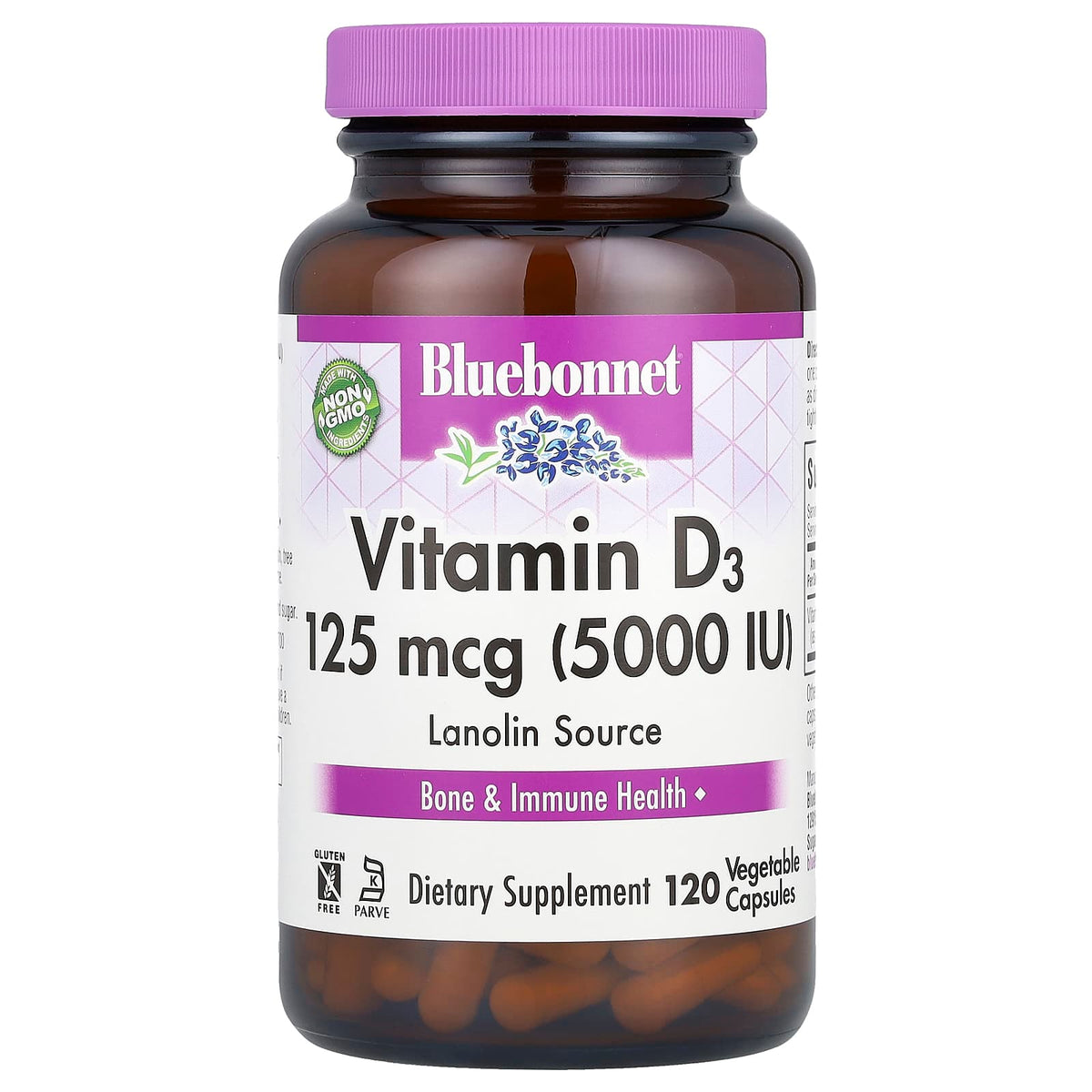 Bluebonnet Nutrition, Vitamin D3, 125 mcg (5,000 IU), 120 Vegetable Capsule
