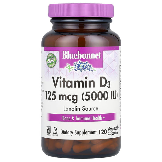 Bluebonnet Nutrition, Vitamin D3, 125 mcg (5,000 IU), 120 Vegetable Capsule
