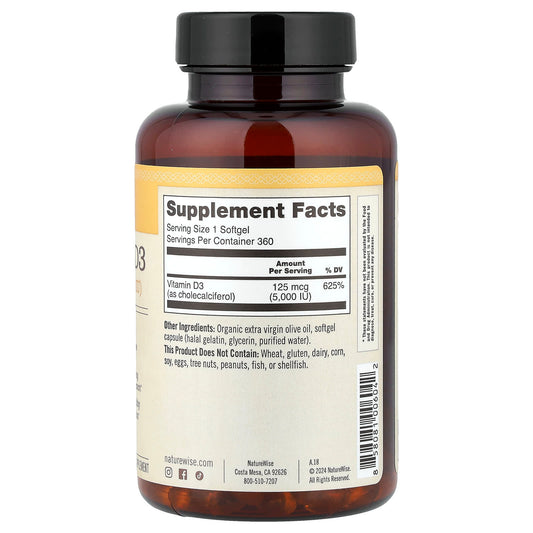 NatureWise Vitamin D3 125 mcg (5,000 IU) 360 Softgels