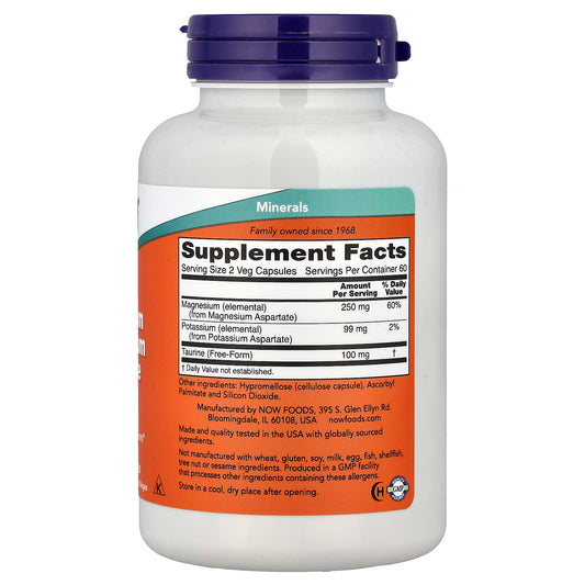 NOW Foods Magnesium & Potassium Aspartate With Taurine 120 Veg Capsules