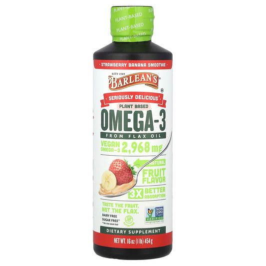 Barlean's, Seriously Delicious, Omega-3 from Flax Oil, Strawberry Banana Smoothi