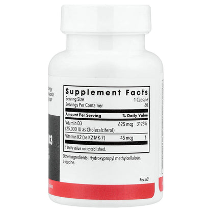 Metabolic Maintenance Vitamin D3 with Vitamin K2 MK-7 60 Veg Caps