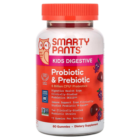 SmartyPants, Kids Digestive, Probiotic & Prebiotic Gummies, Grape, 60 Gummies