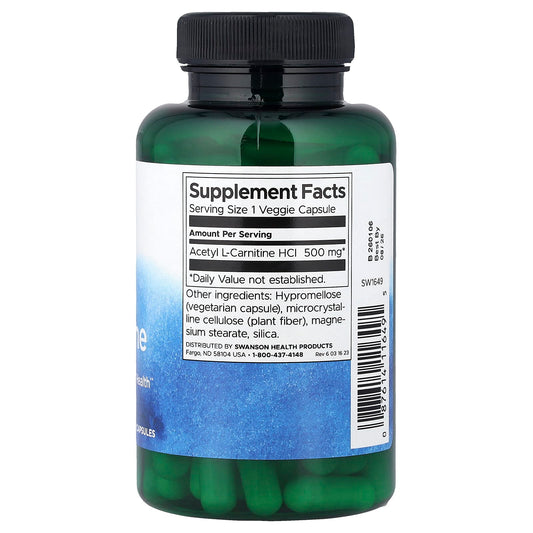 Swanson Vitamins, Acetyl L-Carnitine, 500 mg, 100 Veggie Capsules