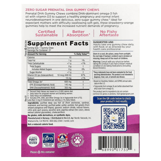 Nordic Naturals, Antenatal DHA Gummies, Strawberry Orange, 27 Gummy Chews