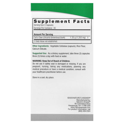 Nature's Answer, Cat's Claw, 1,350 mg, 90 Vegetarian Capsules