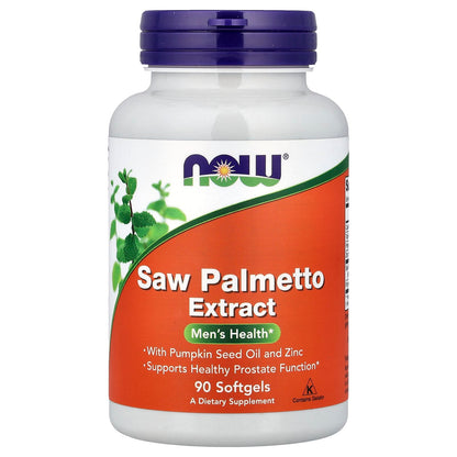 NOW Foods, Saw Palmetto Extract, With Pumpkin Seed Oil and Zinc, 160 mg, 90 Softgels