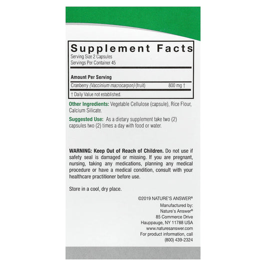 Nature's Answer, Cranberry, 90 Vegetarian Capsules (400 mg per Capsule)