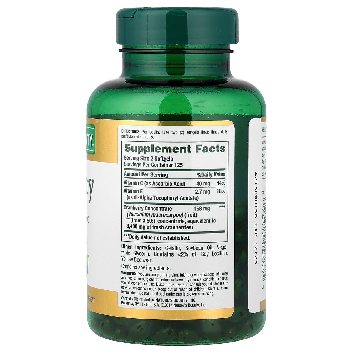 Nature's Bounty, Cranberry with Vitamin C, 250 Rapid Release Softgels