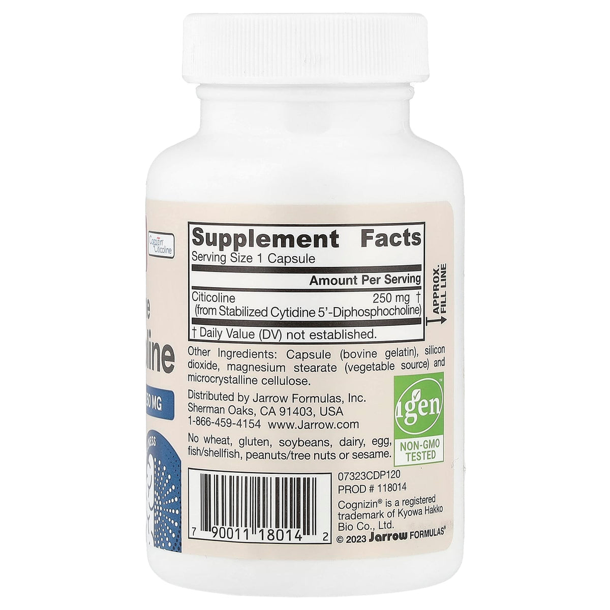 Jarrow Formulas, Citicoline, CDP Choline, 250 mg, 60 Capsules