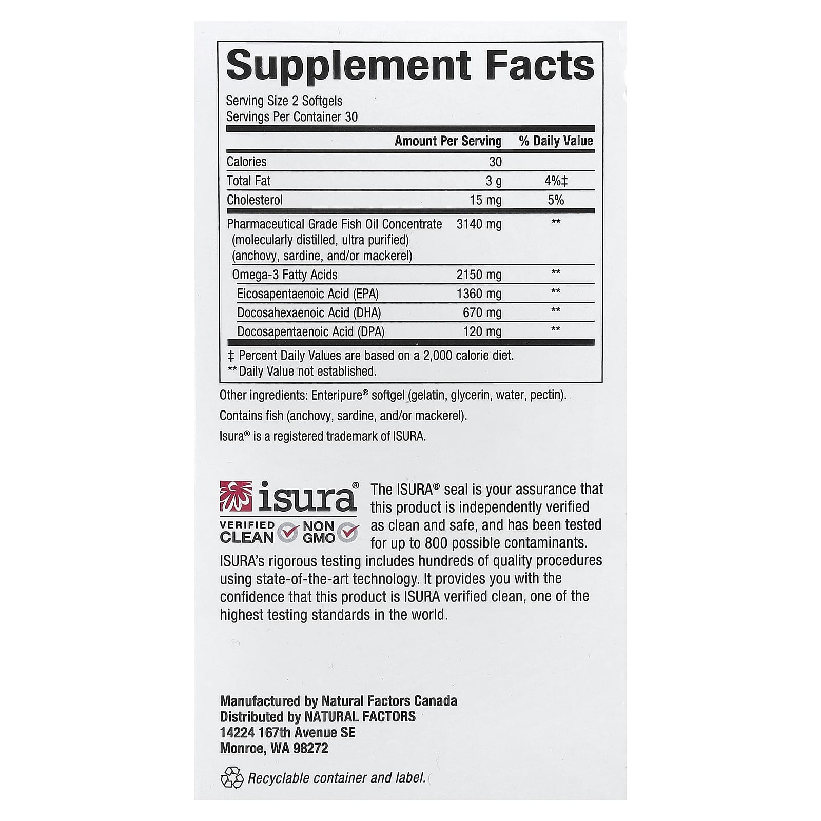 Natural Factors, RxOmega-3, 60 Capsules (1,570 mg per Capsule)