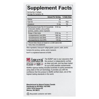 Natural Factors, RxOmega-3, 60 Capsules (1,570 mg per Capsule)