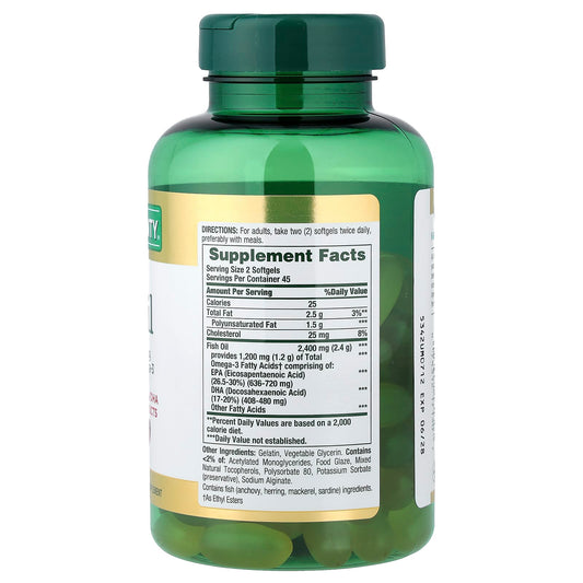 Nature's Bounty, Fish Oil, Odorless , 90 Coated Capsules (1,200 mg per Capsule)