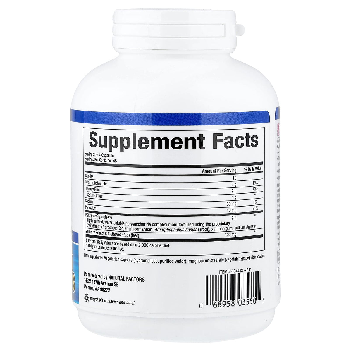 Natural Factors WellBetX PGX Mulberry 180 Vegetarian Capsules