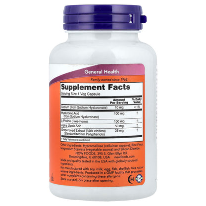 Now Foods, Hyaluronic Acid, Double Strength, 100 mg, 120 Veg Capsules