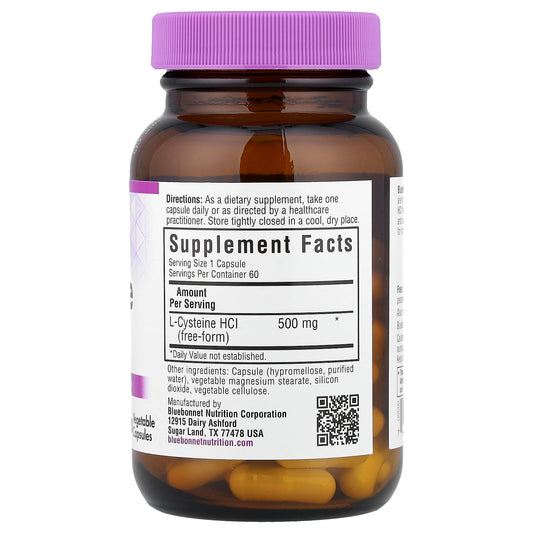 Bluebonnet Nutrition, L-Cysteine, 500 mg, 60 Veggie Capsules