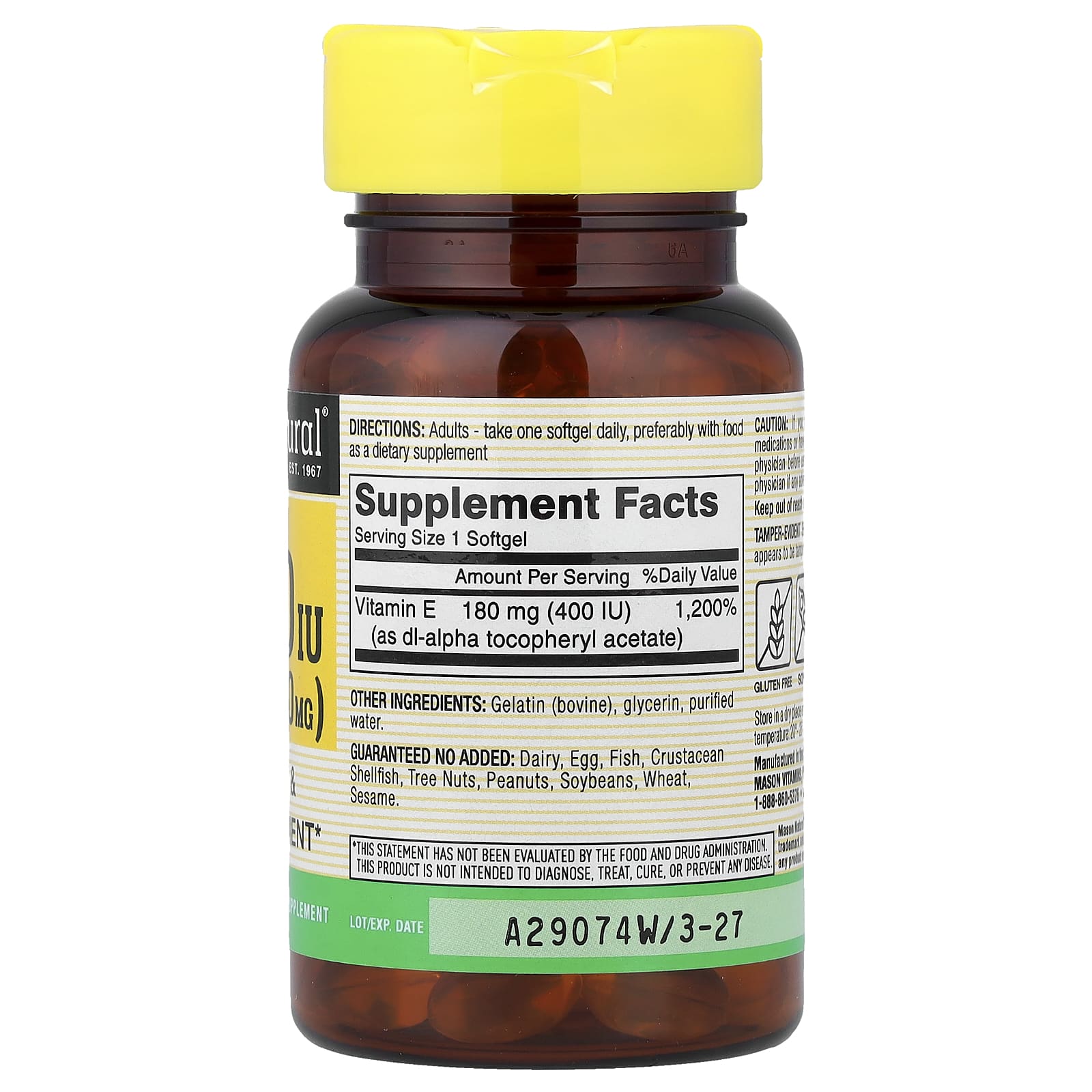 Mason Natural, Vitamin E, 180 mg (400 IU), 100 Softgels