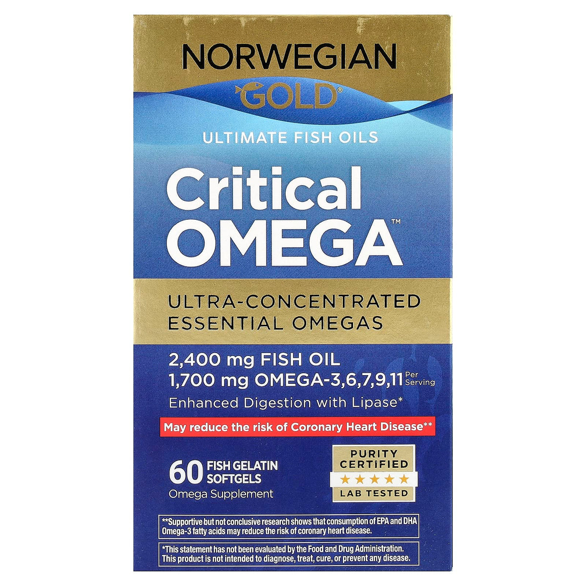 Renew Life, Critical Omega, Norwegian Gold Omega-3 Fish Oil, 60 Enteric-Coated S