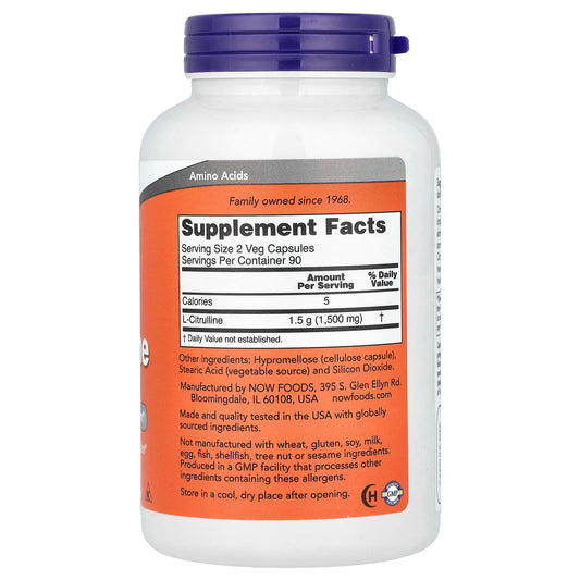 NOW Foods L-Citrulline 750 mg 180 Veg Caps