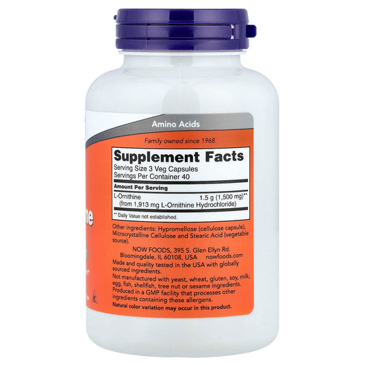 NOW Foods L-Ornithine 500 mg 120 Veg Caps