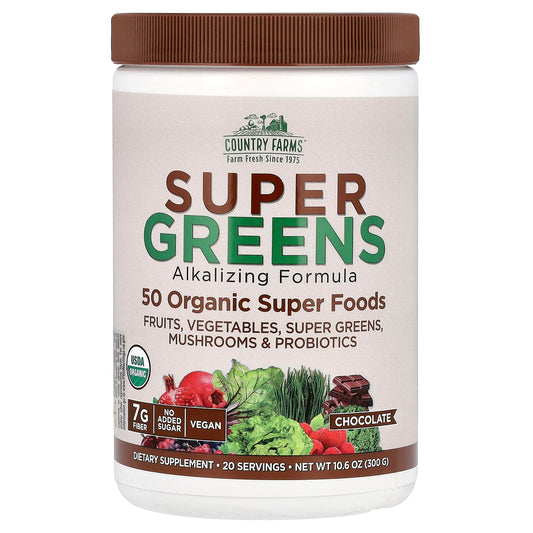 Country Farms, Super Greens, Alkalising Formula, Chocolate, 10.6 oz (300 g)