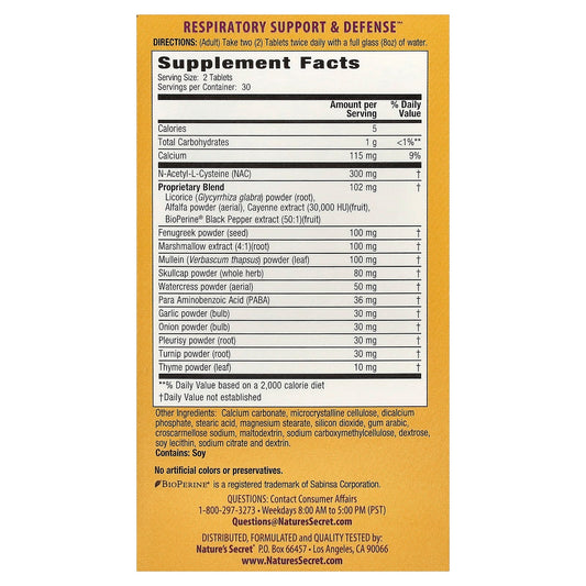Nature's Secret Respiratory & Defence 60 Tablets