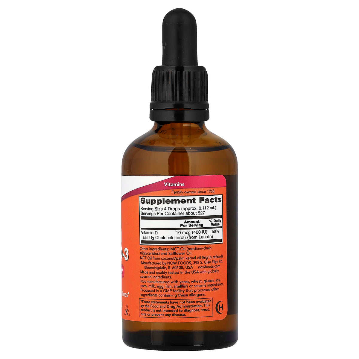 Now Foods, Liquid Vitamin D-3, 10 mcg (400 IU), 2 fl oz (59 ml)