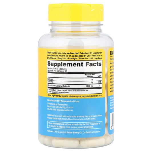 Nature's Life, Nourishing Monolaurin, 90 Capsules (500 mg per Capsule)