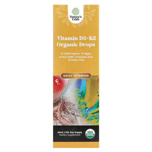 Nature's Craft, Organic Vitamin D3 + K2 Drops, Alcohol-Free, 60 ml