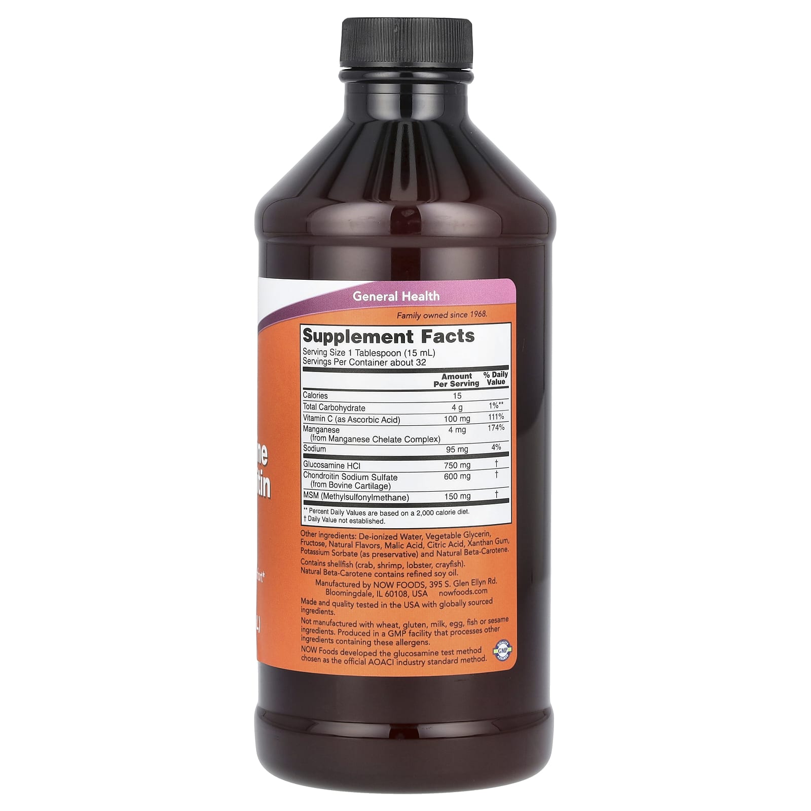 NOW Foods, Liquid Glucosamine & Chondroitin with MSM, Citrus, 16 fl oz (473 ml)
