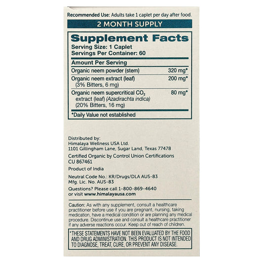 Himalaya, Organic Neem, 60 Caplets