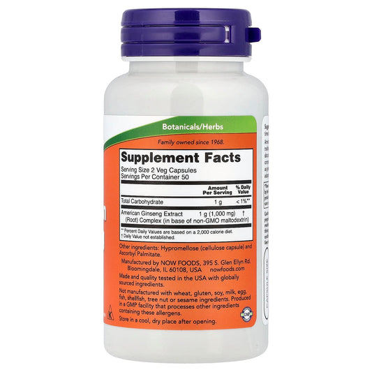 NOW Foods American Ginseng Extract 500 mg 100 Veg Caps