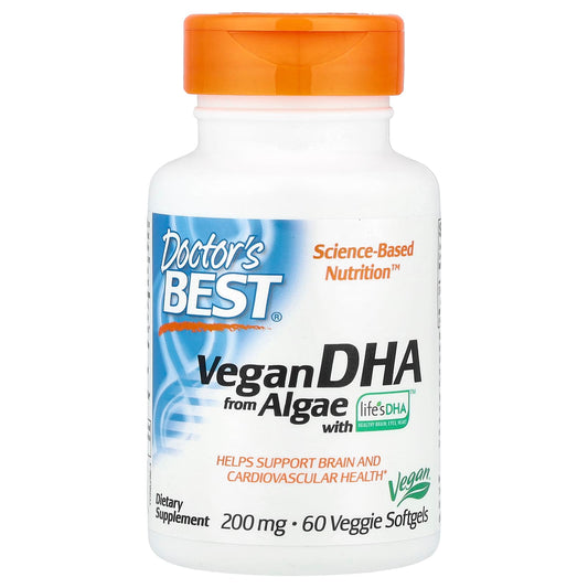 Doctor's Best, Vegan DHA from Algae with Life's DHA™, 200 mg, 60 Veggie Softgels
