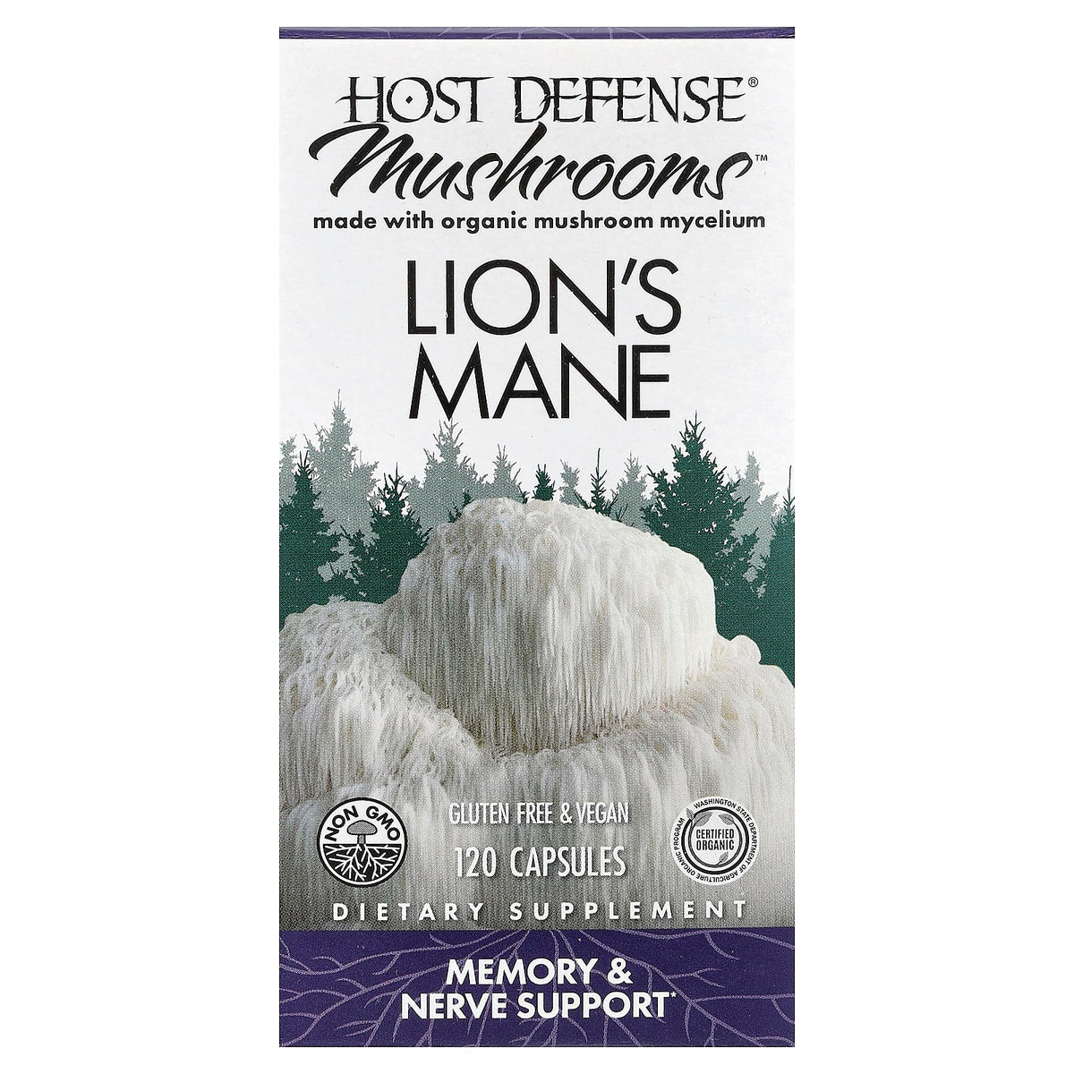 Fungi Perfecti Host Defense Lion's Mane Organic Mushrooms Memory & Nerve 120 Cap