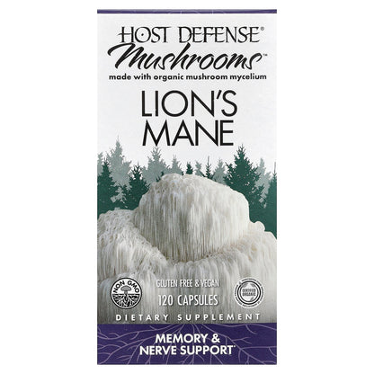 Fungi Perfecti Host Defense Lion's Mane Organic Mushrooms Memory & Nerve 120 Cap