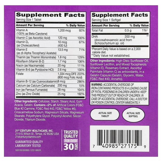 21st Century, Prenatal Multivitamin Plus DHA, 2 Bottles, 60 Tablets / 60 Softgels