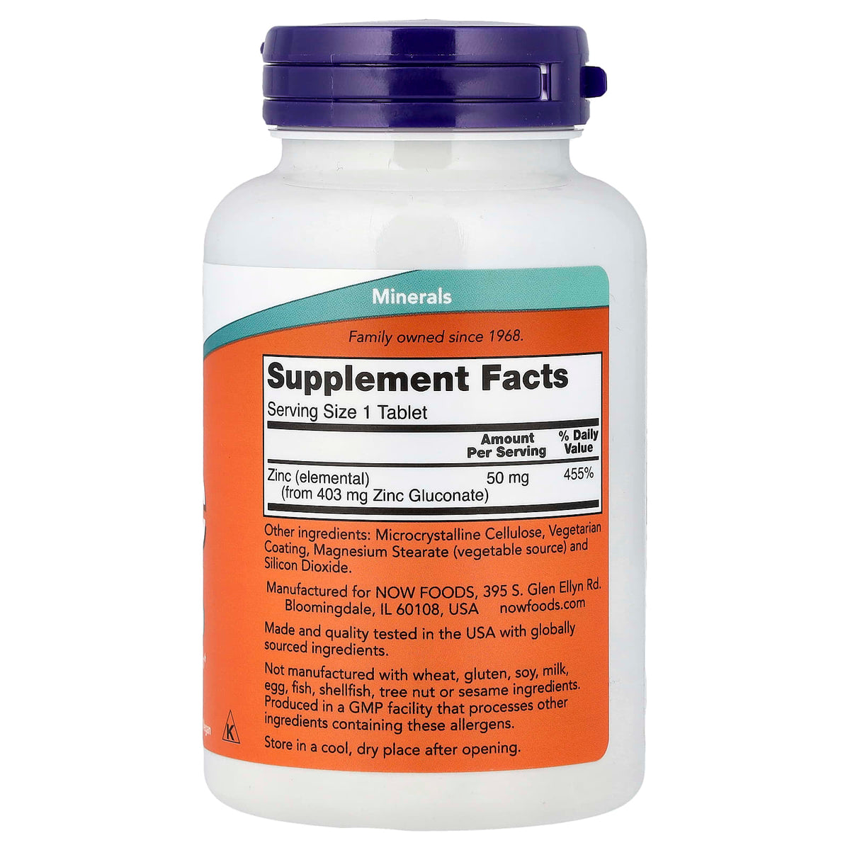 NOW Foods Zinc 50 mg 250 Tabs