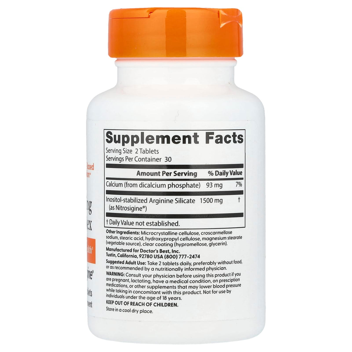 Doctor's Best, Fast Acting Arginine Complex with Nitrosigine, 750 mg, 60 Tablets