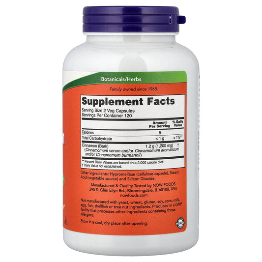 NOW Foods, Cinnamon Bark, 600 mg, 240 Veg Capsules