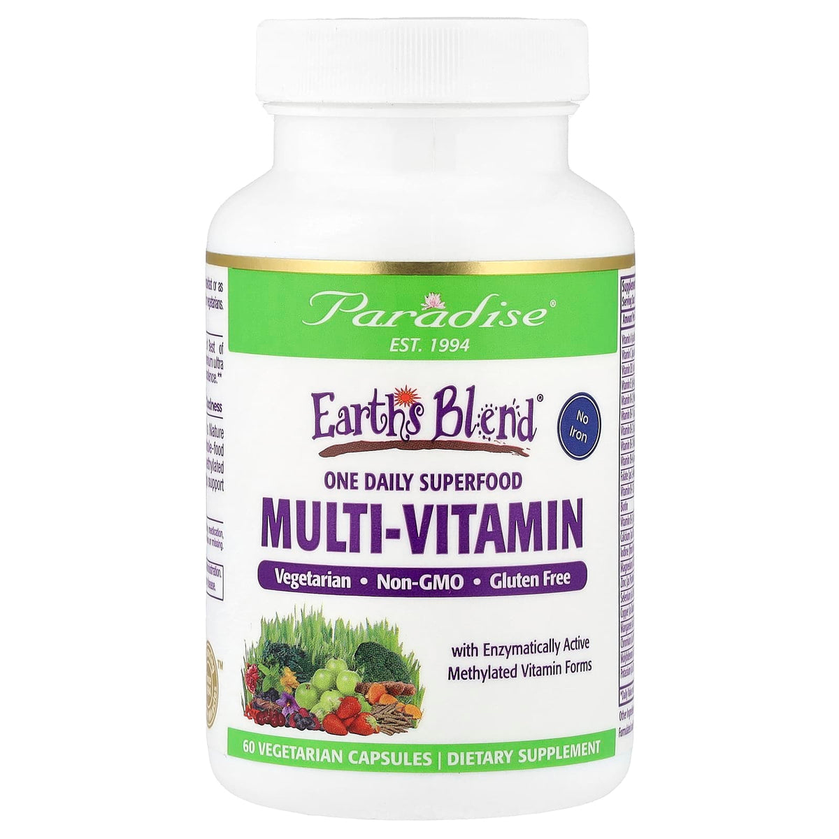 Paradise Herbs, Earth's Blend, One Daily Superfood Multi-Vitamin, No Iron, 60