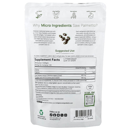 Micro Ingredients Saw Palmetto with Pumpkin Seed Oil 240 Caps