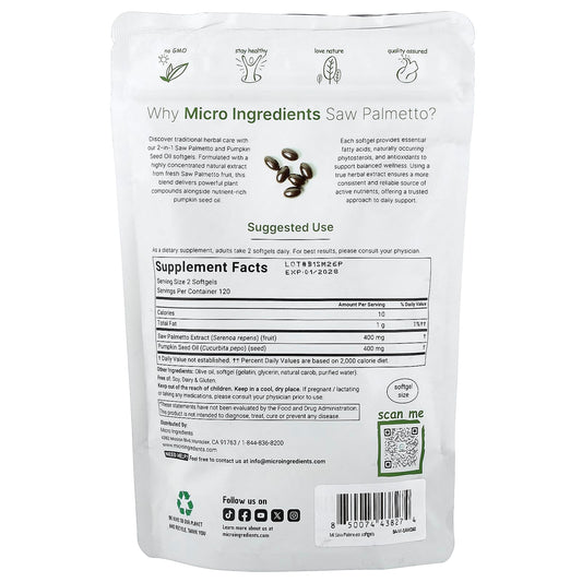 Micro Ingredients Saw Palmetto with Pumpkin Seed Oil 240 Caps
