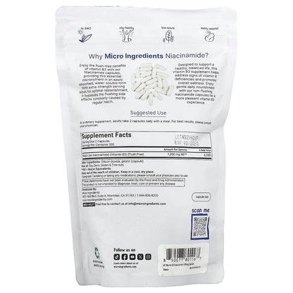 Micro Ingredients Niacinamide (Vitamin B3) 500 mg 400 Caps