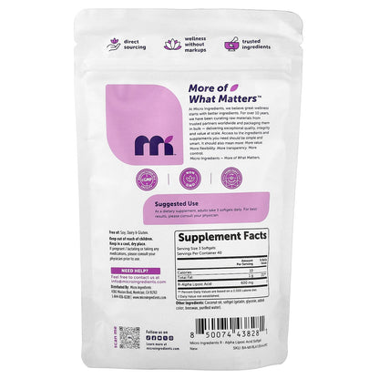 Micro Ingredients R-Alpha-Lipoic Acid 200 mg 120 Softgels