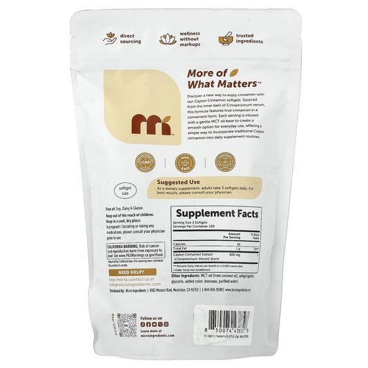 Micro Ingredients, Ceylon Cinnamon, 300 Capsules (200 mg per Capsule)