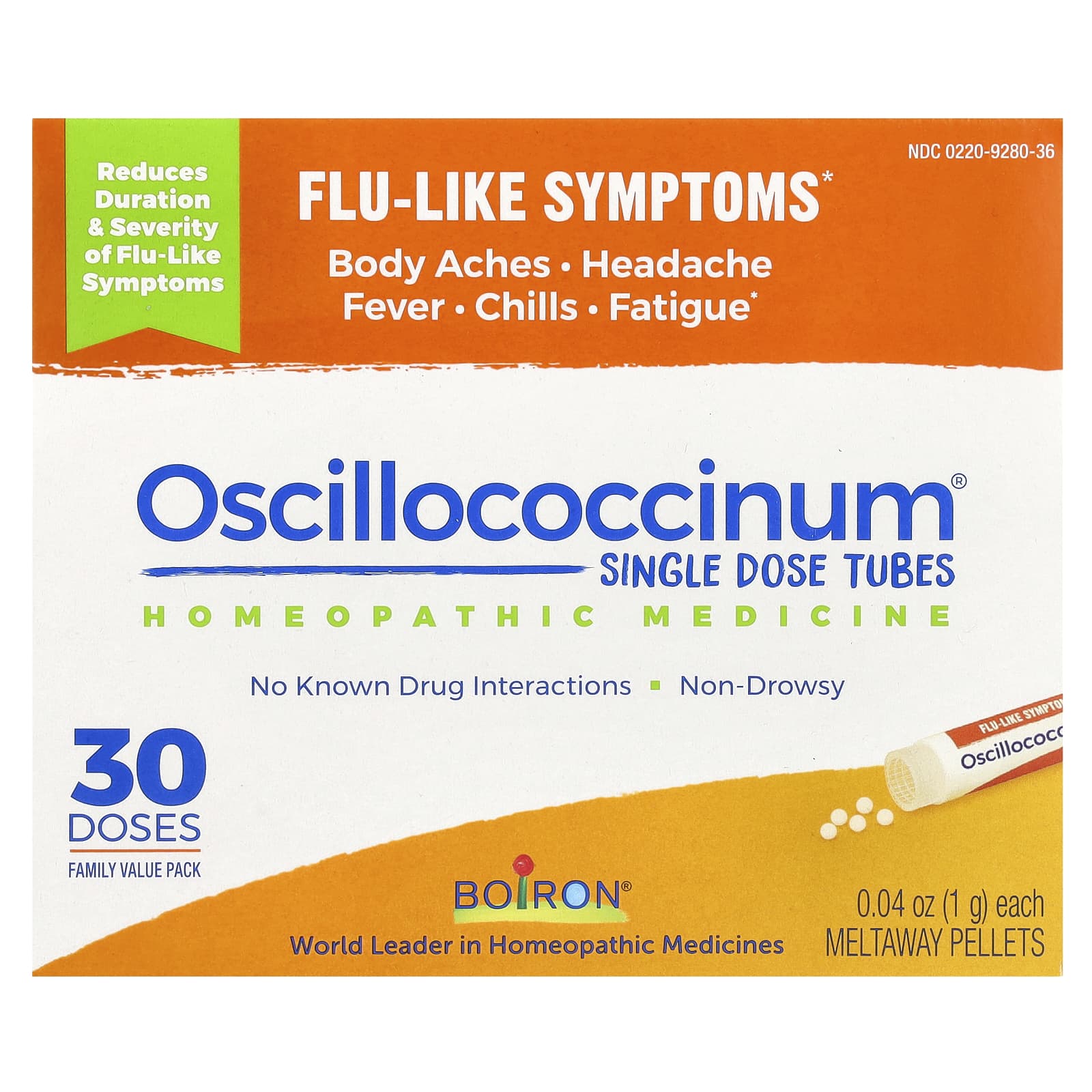 Boiron, Oscillococcinum, Flu-Like Symptoms, Age 2 & Up, 30 Quick-Dissolving Pellets, 0.04 oz Each