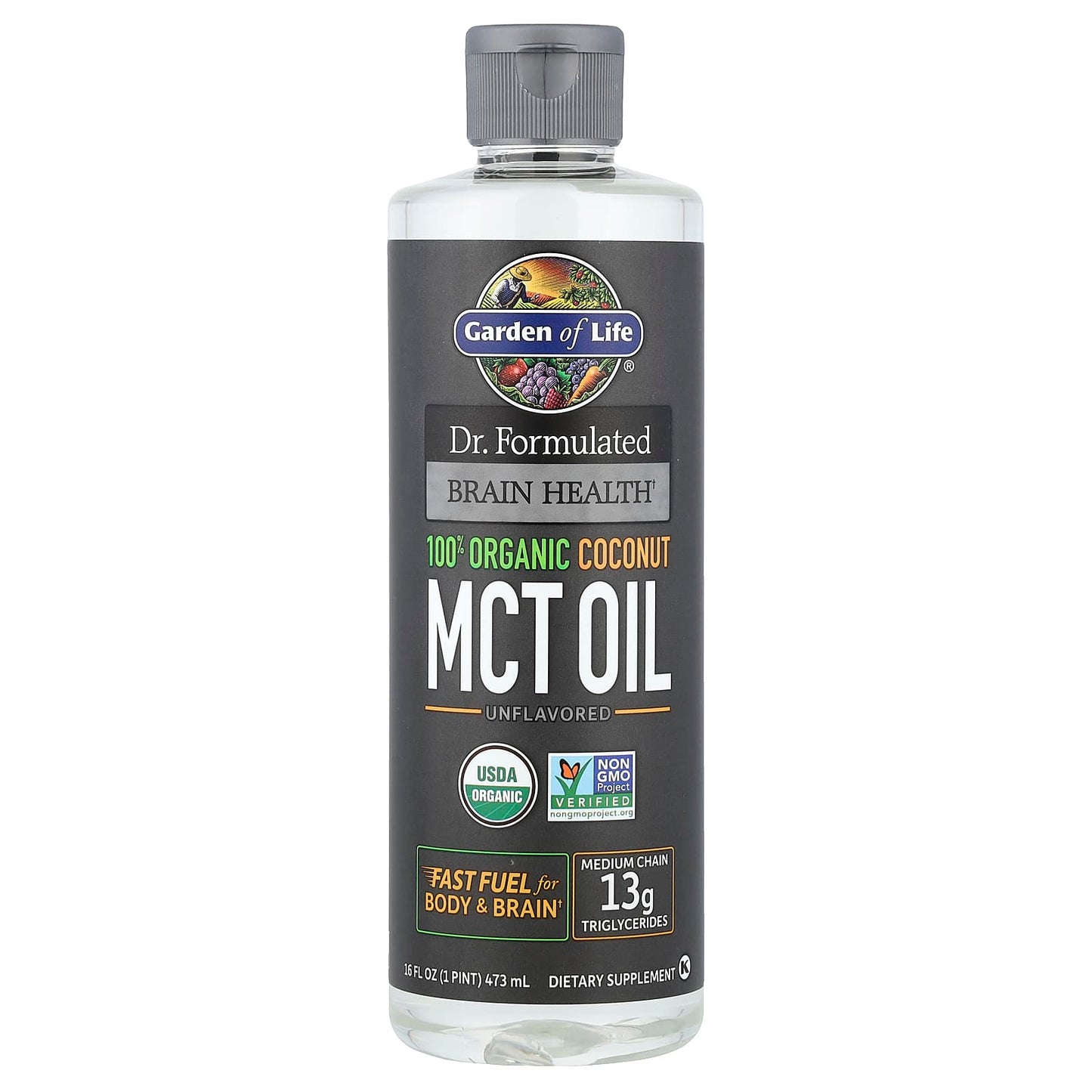 Garden of Life, Dr Formulated Brain Health, 100% Organic Coconut MCT Oil, Unflavoured, 16 fl oz (473 ml)