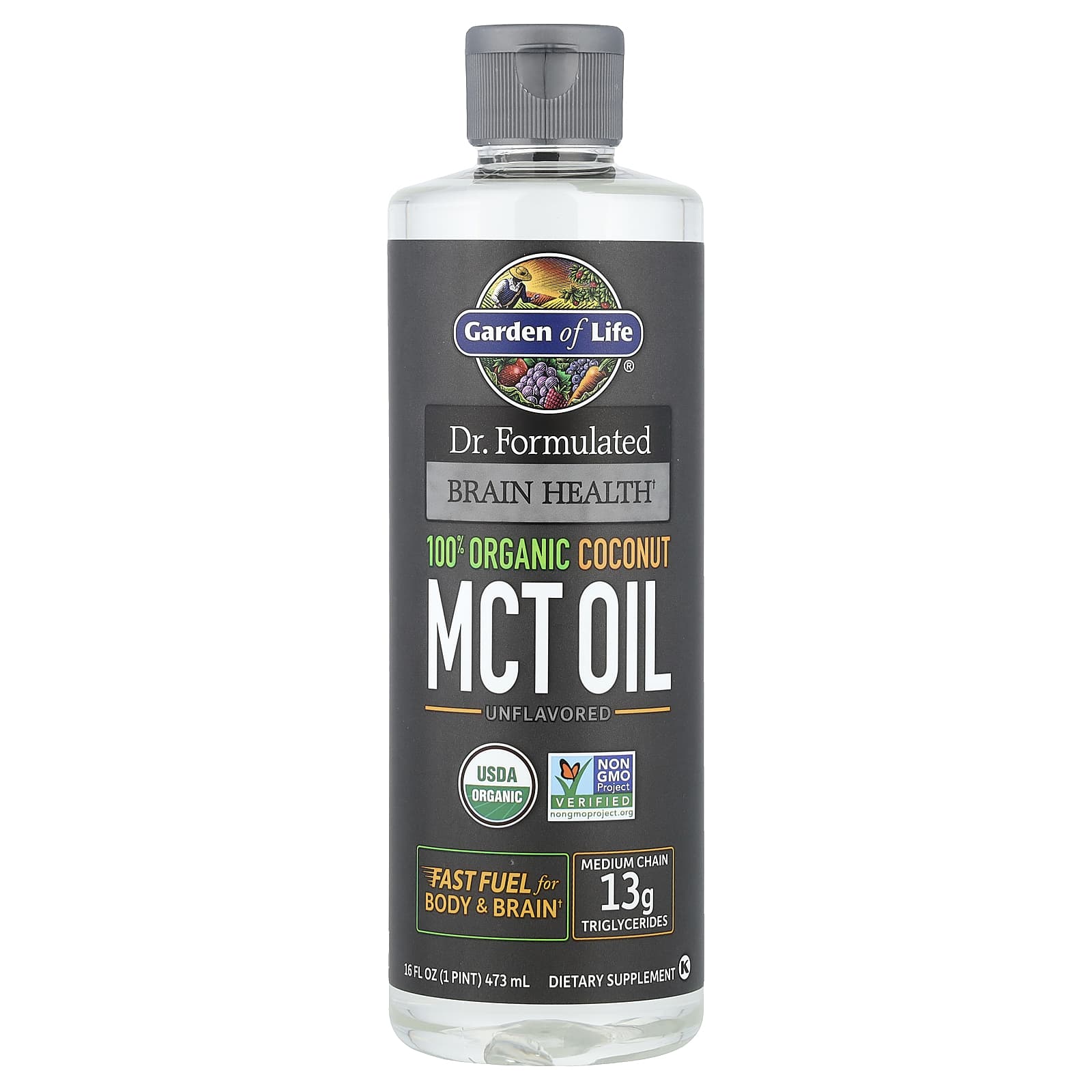 Garden of Life, Dr Formulated Brain Health, 100% Organic Coconut MCT Oil, Unflavoured, 16 fl oz (473 ml)