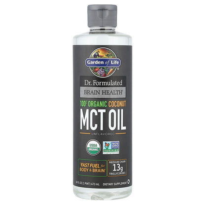Garden of Life, Dr Formulated Brain Health, 100% Organic Coconut MCT Oil, Unflavoured, 16 fl oz (473 ml)